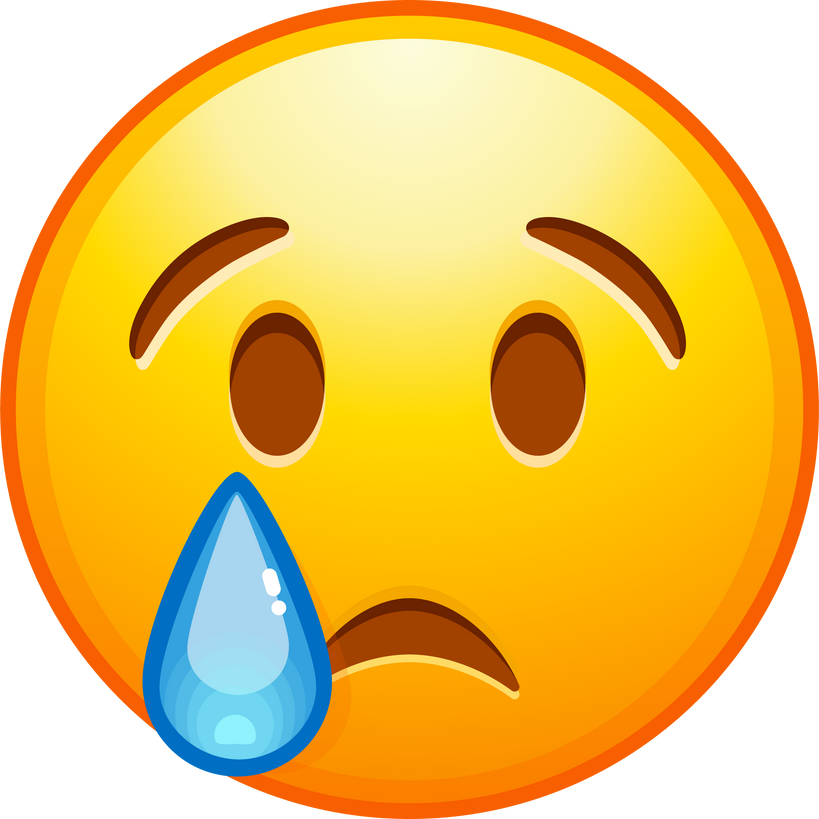 Crying emoji. Sad emoticon face with tear drop.